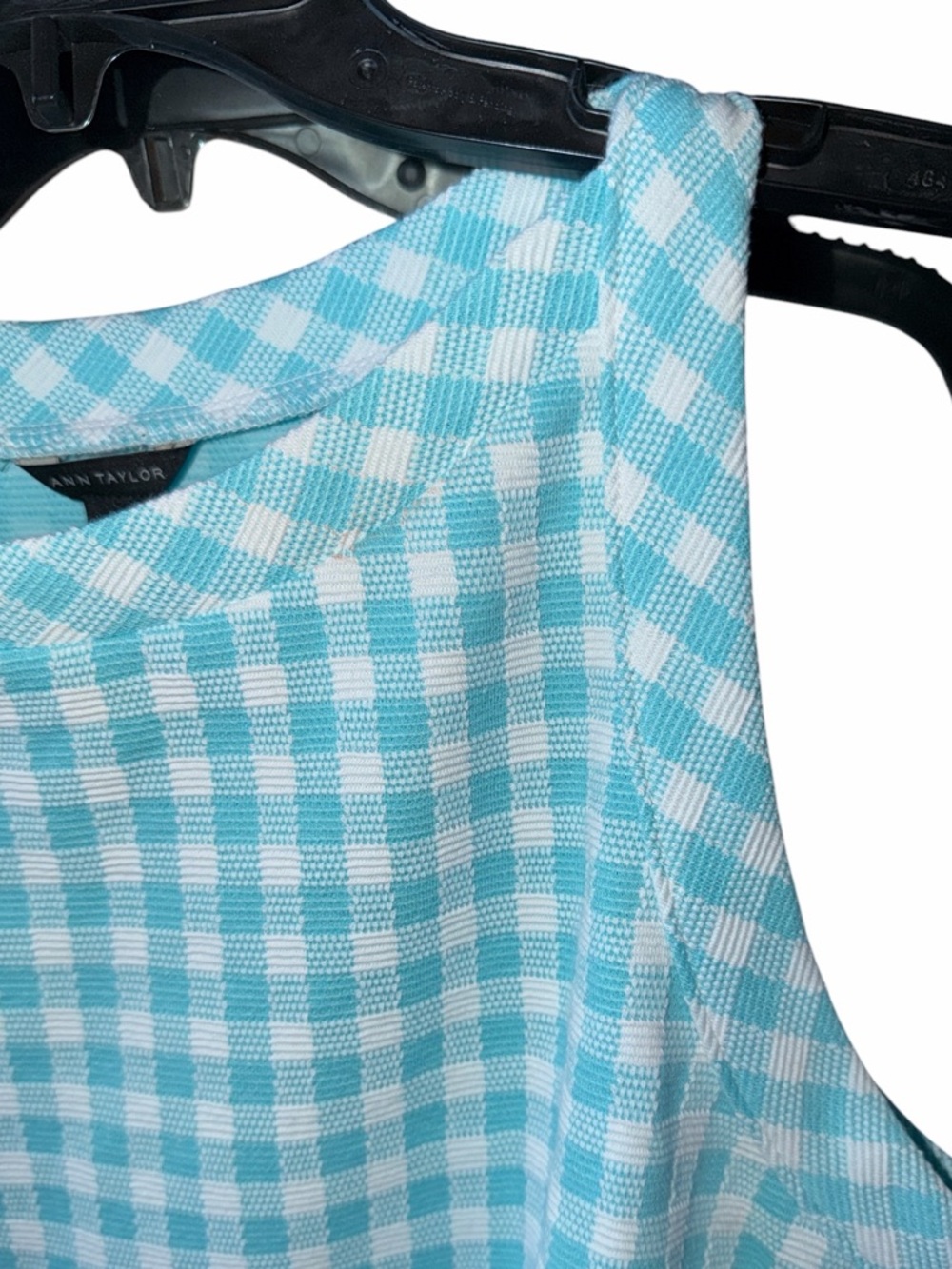 Ann Taylor Ann Taylor Gingham Boatneck Tank Top In Aqua Pop size Medium - Picture 2 of 7